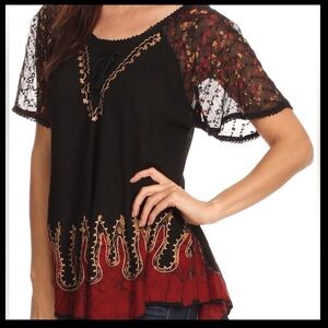 ⭐️BOGO FREE⭐️SAKKAS “Cora” Relaxed-fit Batik Embroidered Blouse